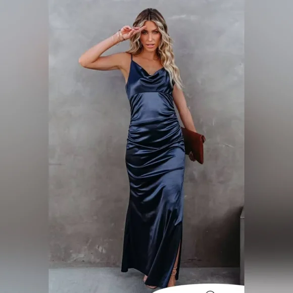 Vici Navy Satin dress, large - Picture 1 of 2